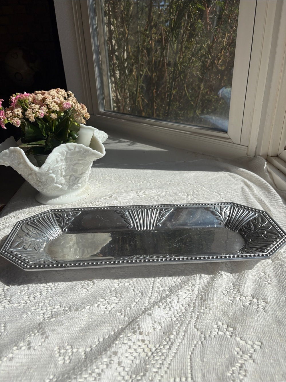 Lenox Silver-Tone Rectangular Serving Tray with Beaded Edge